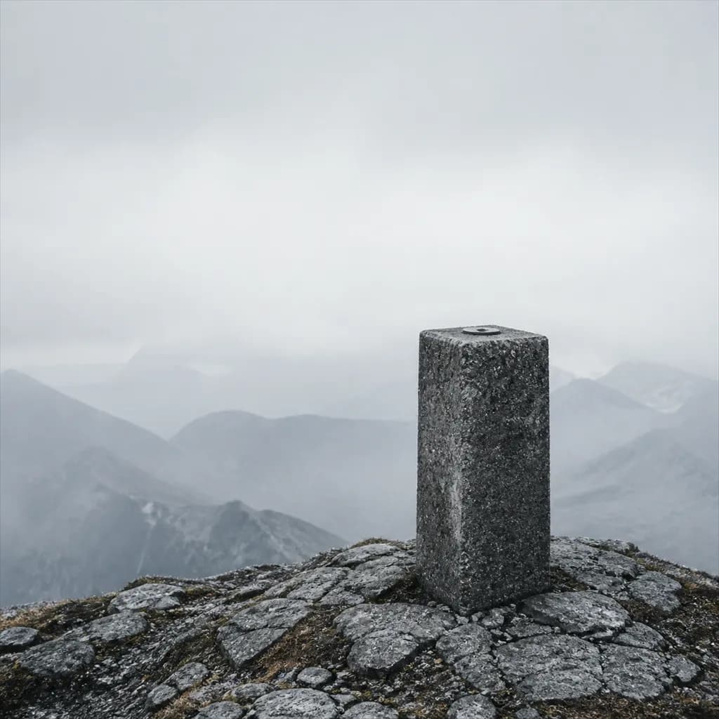 Vermessungspunkt auf einem Berggrat